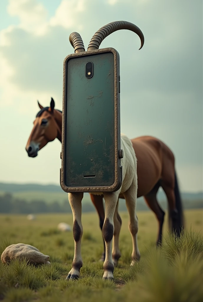 Standing phone out a horse in with goat legs