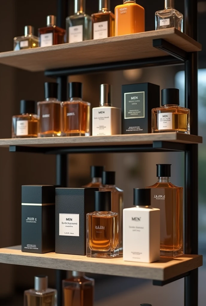 Make a shelf full of trendy men&#39;s perfumes (2024) super realistic 