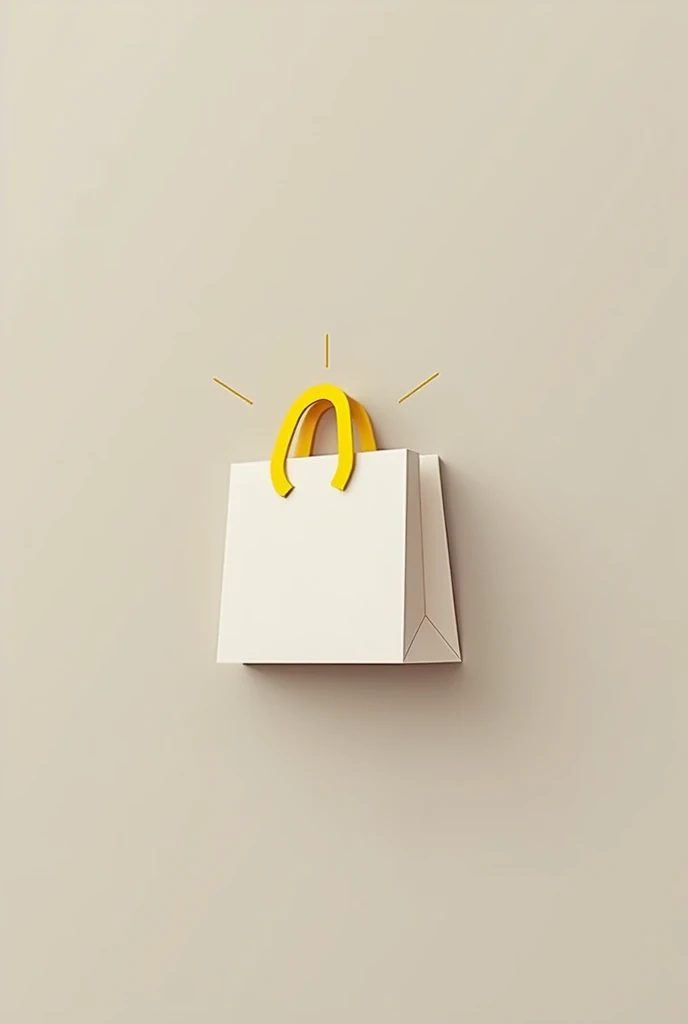 A Logo with a shopping bag with a yellow handle on the side