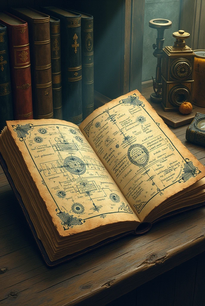 create an image of strange symbols and incomprehensible notes about the stars in journal