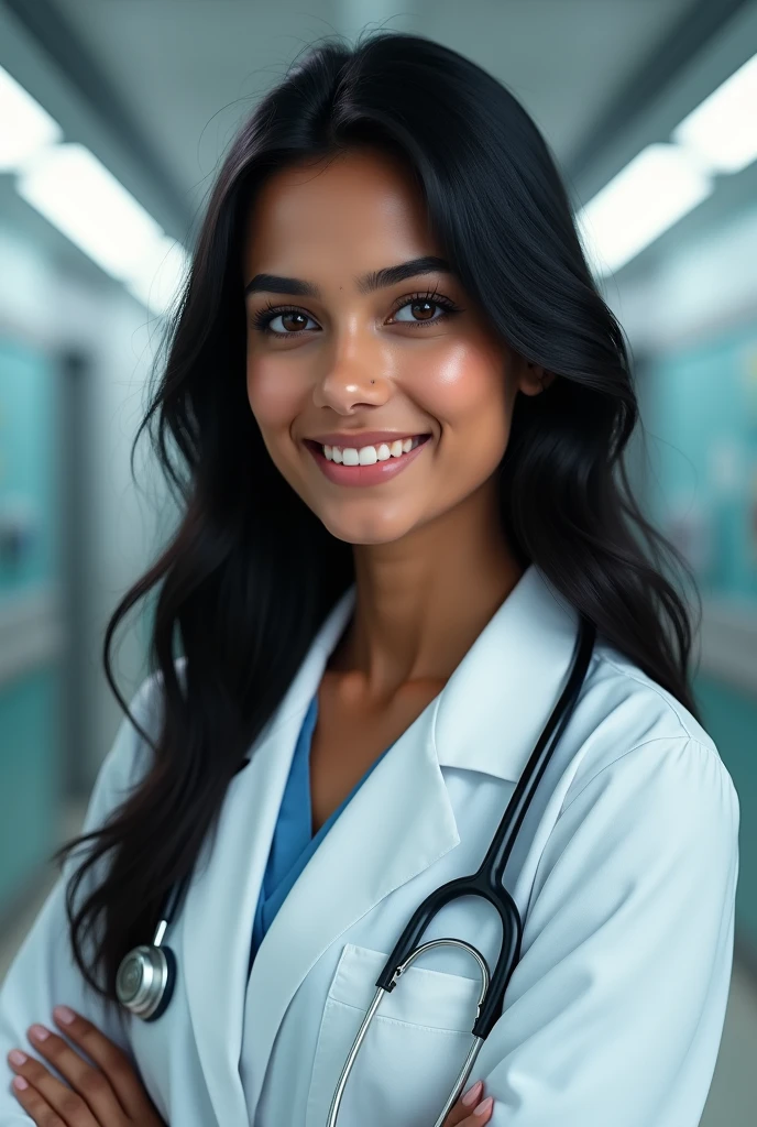 (photorealism:1.2), beautiful woman doctor, indian, detailed