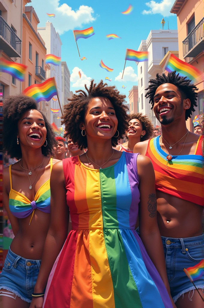 Black Jesus and angelic friends in a gay pride parade
