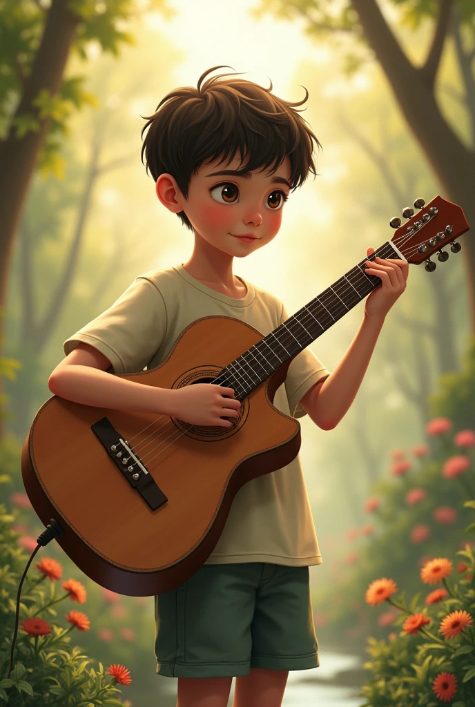 The boy holding guitar in asthetic