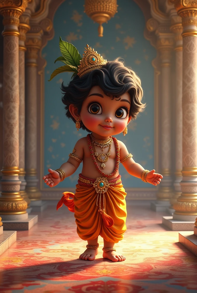 Convert image to kid Sri Krishna in palace background 