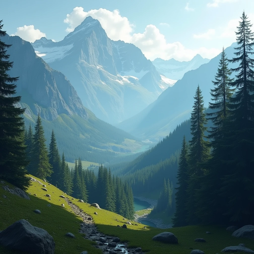 (masterpiece:1.2,Exceptional, Cinematic Experience),8k,wallpaper, Mountain with trees, Scenery