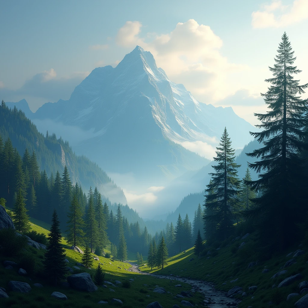 (masterpiece:1.2,Exceptional, Cinematic Experience),8k,wallpaper, Mountain with trees, Scenery