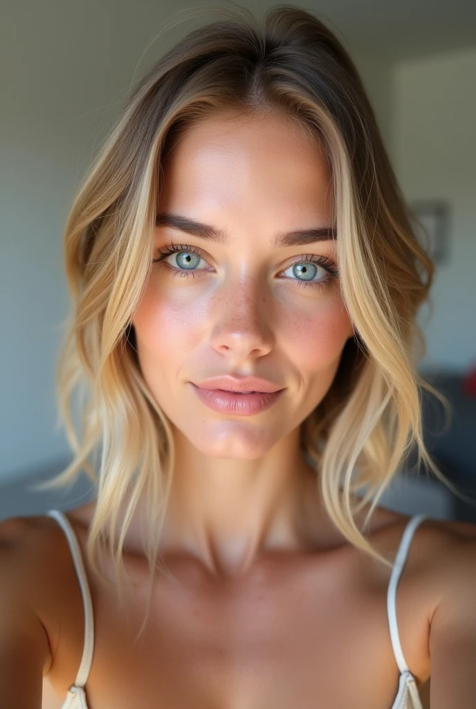 modele instagram très réaliste de 18 ans blonde italienne au yeux bleu environ 1m60 je veux une photo en selfie très réaliste je ne veux pas de flou derrière elle je veux que ce soit une photo naturel et réaliste