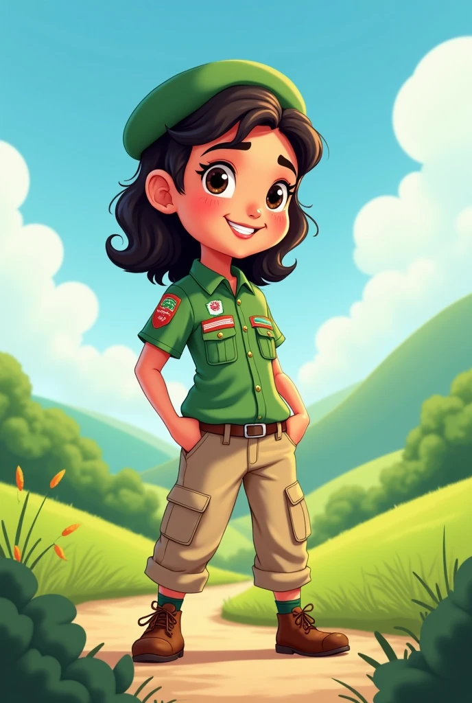 Saudi Girl Scout in Green and Beige Cartoon