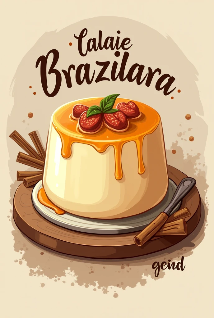 Create a logo in Brazilian Portuguese for a bakery that sells pudding, with a sweet Brazilian pudding. Prioritizing colors and logo style.