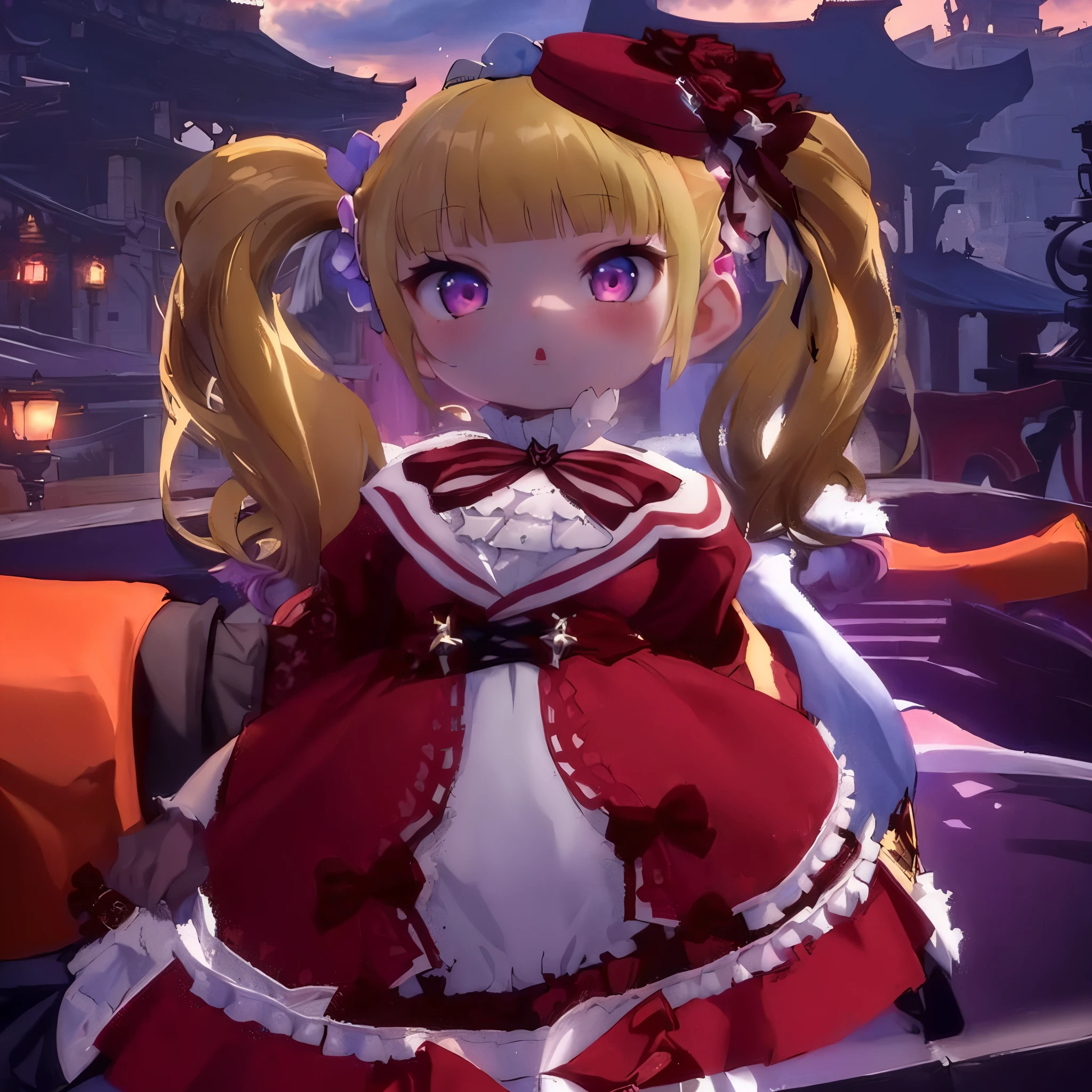 masterpiece, 4k, finely detailed, detailed eyes, detailed face, a close up of a girl in a dress and a hat, , shalltear bloodfallen, , in dress, from the azur lane videogame, small girl, splash art anime , pink twintail hair and cyan eyes, blade and soul, azur lane style, shalltear from overlord