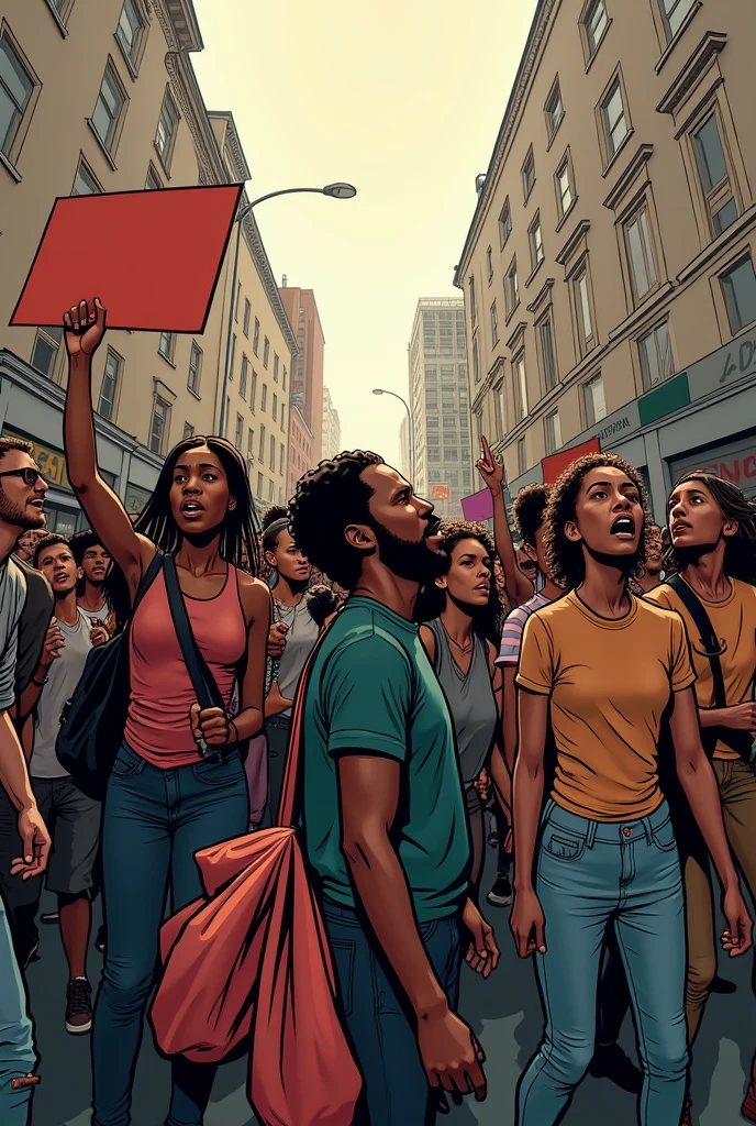 People in a march fighting drawing