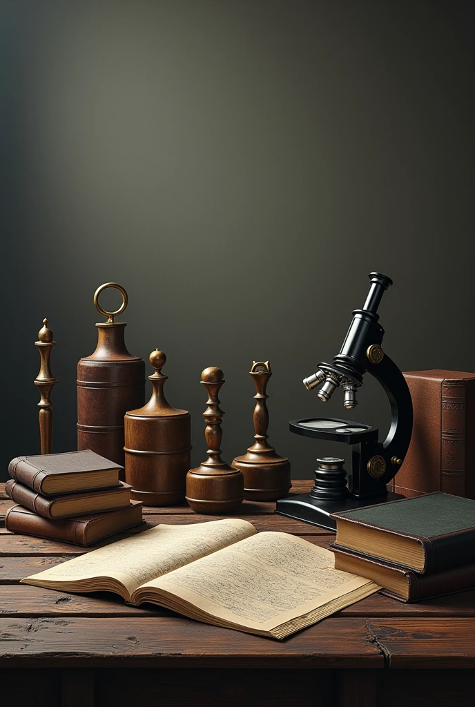 Image of objects symbolizing intelligence and investigation activity, more formal and somber, with more objects. older
