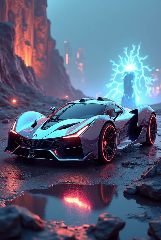 A most expensive robot supra car on a strange electric planet