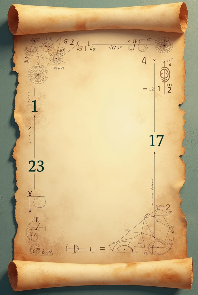 At the top or corner of the page, mathematical symbols could appear, prime numbers, or a representation of RSA encryption formulas in a color that contrasts smoothly with the papyrus background.
Papyrus paper can have a smooth texture, with slightly worn edges, remembering an old document.
in background whith, in a very subtle way, você poderia ter uma sequência de prime numbers, as if they were discreet watermarks.
Cryptographic graphs and networks can be drawn as thin lines overlaying the background, representing the connections of number theory with digital security.
