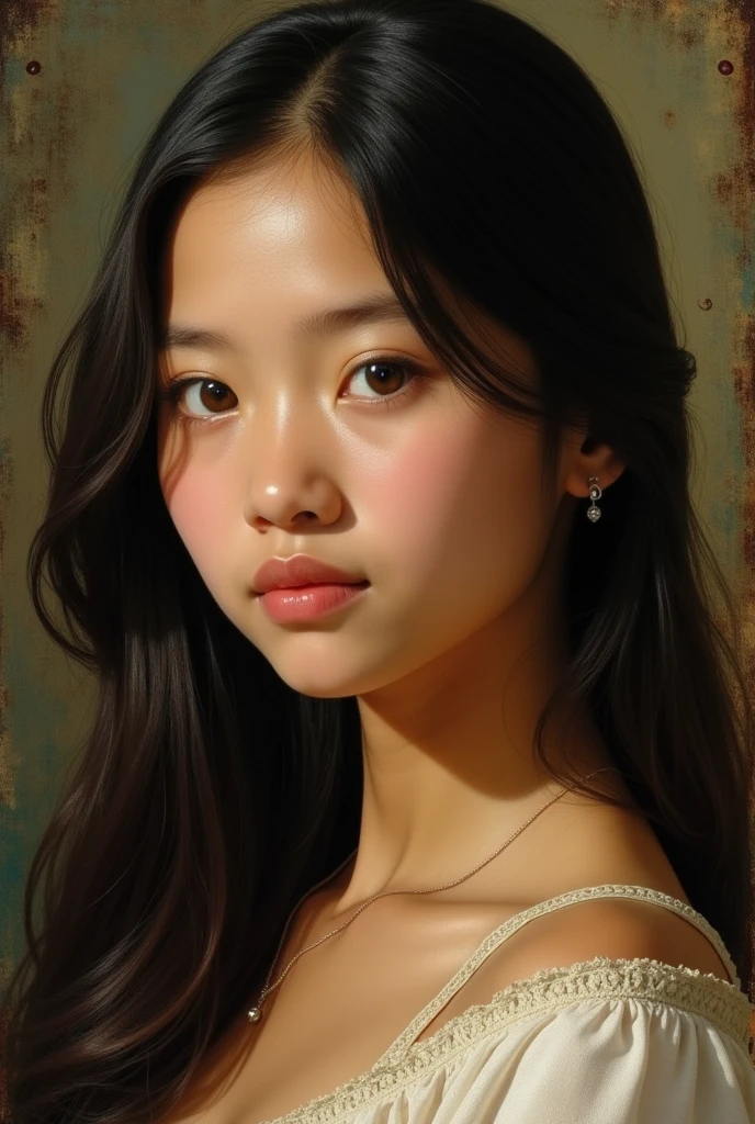 beautiful Filipina girl, portrait, Leonardo Da Vinci style, semi-realism