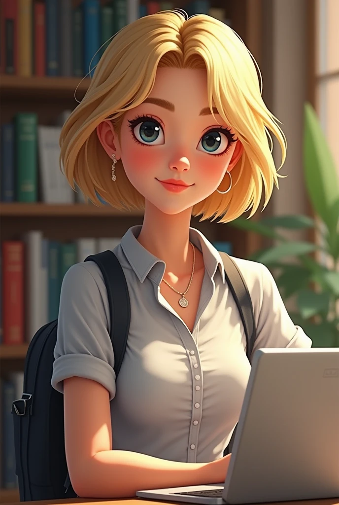 Create character named Lily, blonde short hair, female, university student, she has smart and sensible.