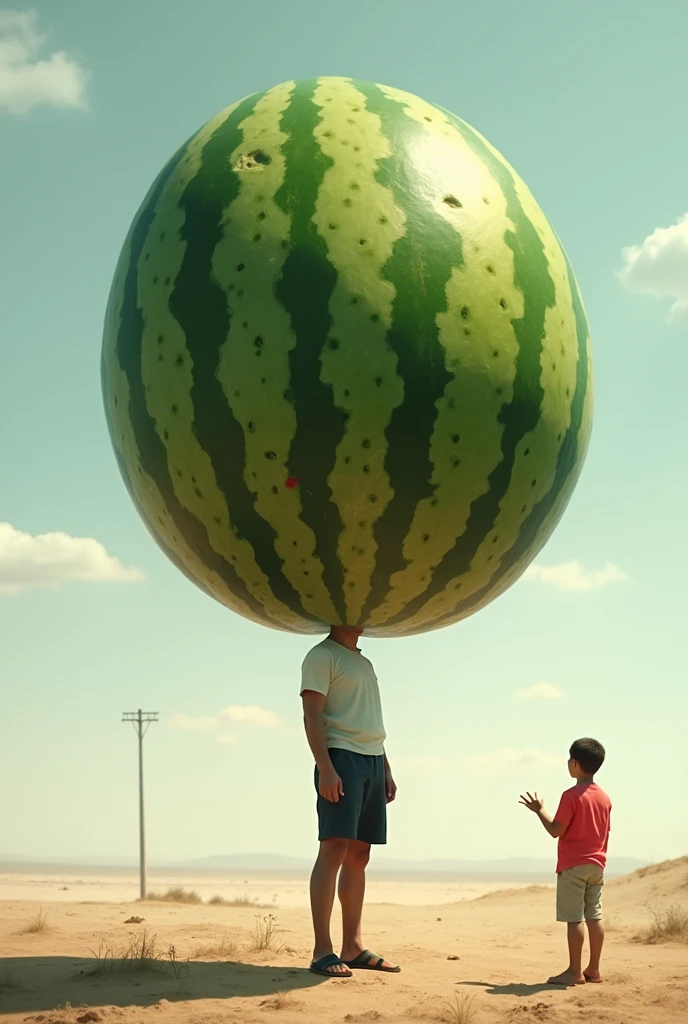 big size watermelan on man