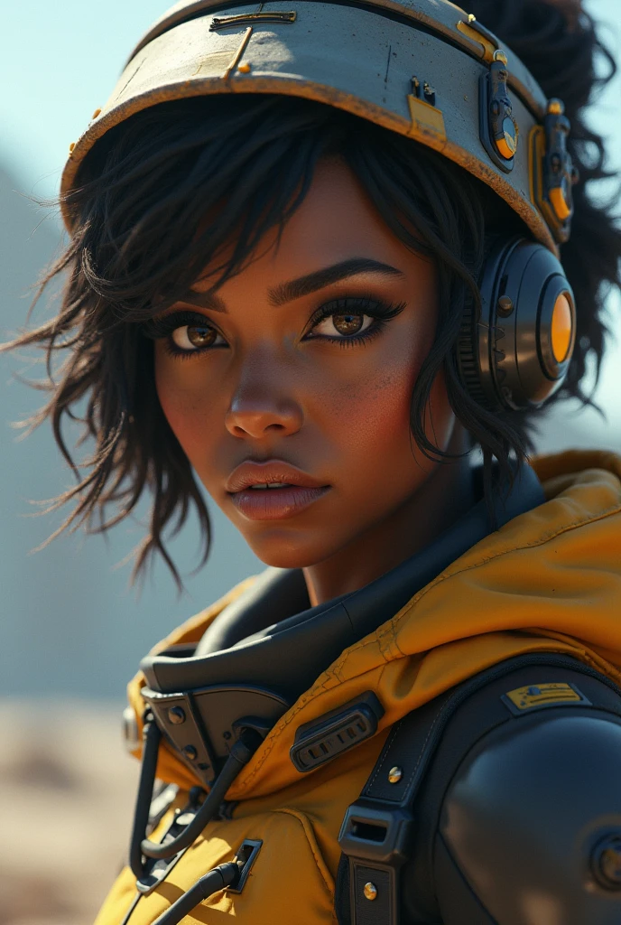 a close-up of a woman in a hat and boots, concept art inspired by Leng Mei, trends in cg society, afrofuturism, Overwatch skin, of surveillance, tracking game character, detailed full-body concept, overwatch tracker character, echo of surveillance, junker queen of surveillance, as an overwatch character, surveillance project, pinup of tracer of surveillance