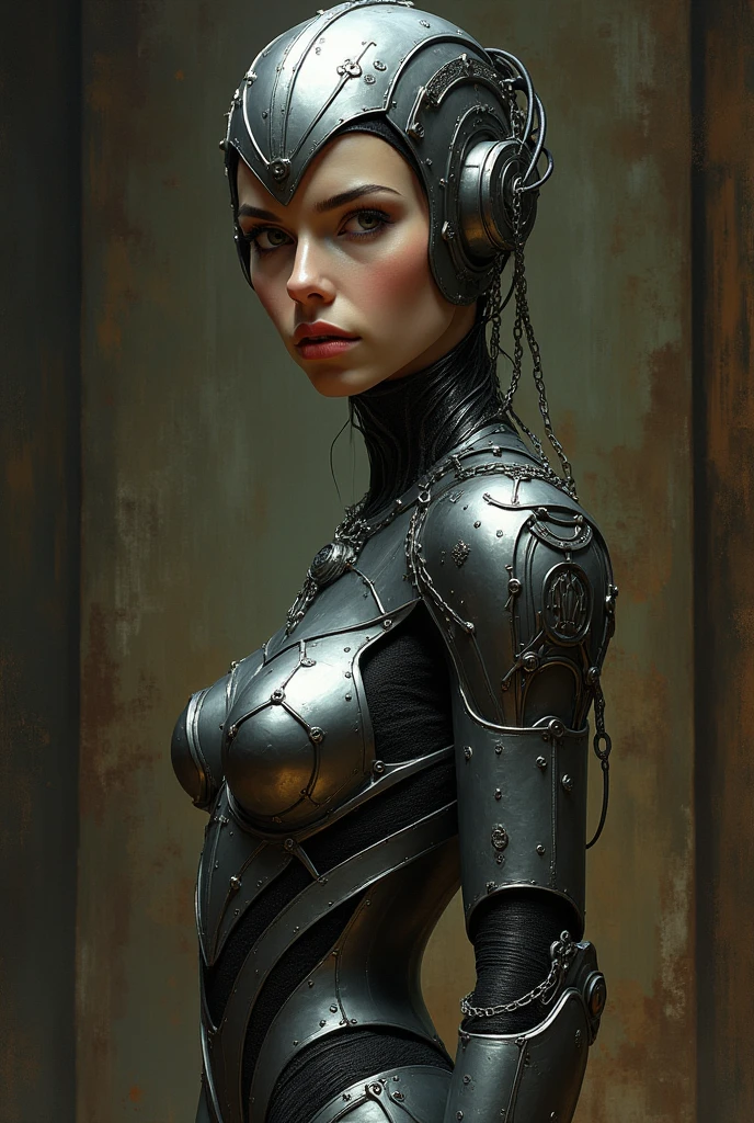 spider woman, cyber style, portrait, Leonardo Da Vinci style, semi-realism