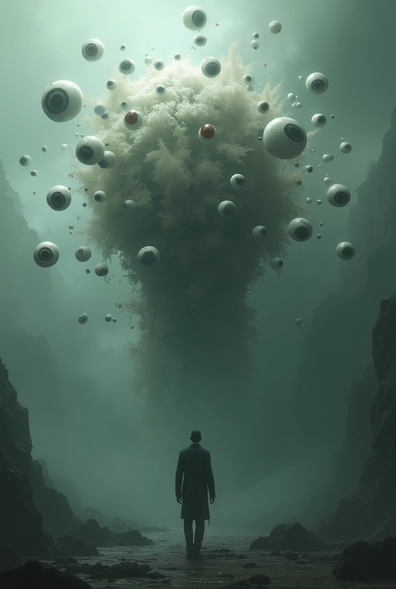 The Enigma of the Observer is an ethereal and enigmatic entity, whose form is a combination of floating eyes and a nebulous mass that seems to constantly break apart and reform. He is surrounded by an aura of distortion that alters the perception of time and space around him..