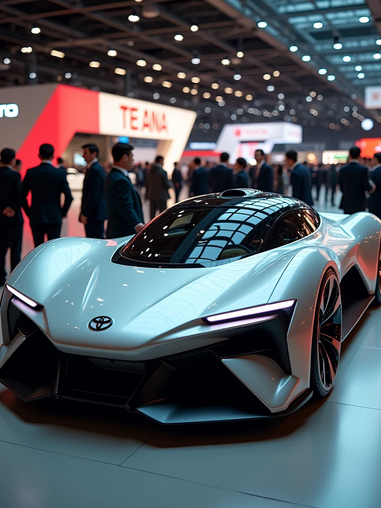 Toyota Concept car in auto expo, include hyper realism, hd, 4k.