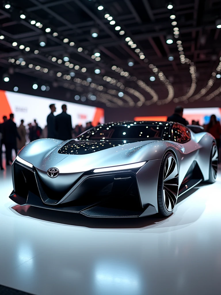 Toyota Concept car in auto expo, include hyper realism, hd, 4k.