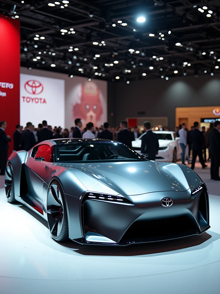 Toyota Concept car in auto expo, include hyper realism, hd, 4k.