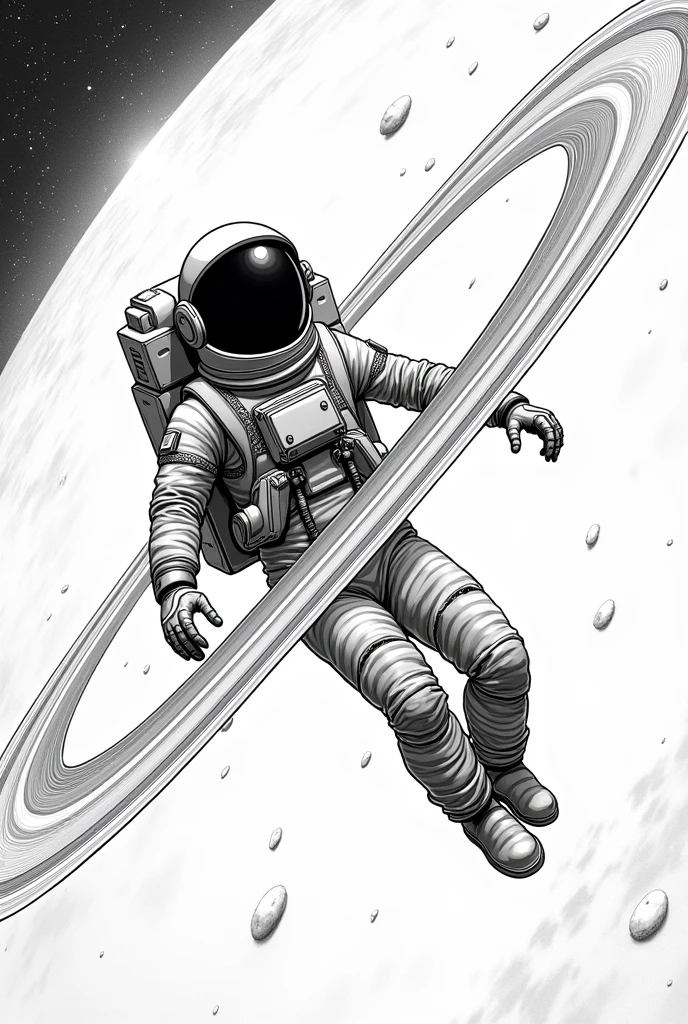 Astronaut orbiting saturn coloring page full hd black and white image
