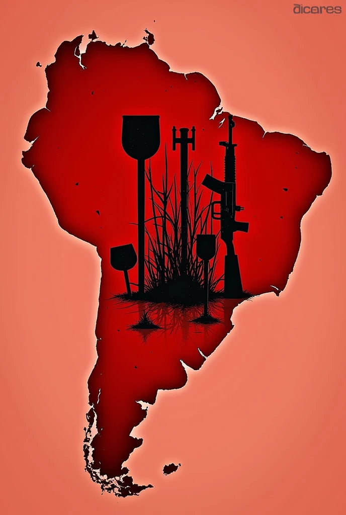 A red flag With the Brazilian territory And with the following symbols A trowel A hoe An arrow And a rifle