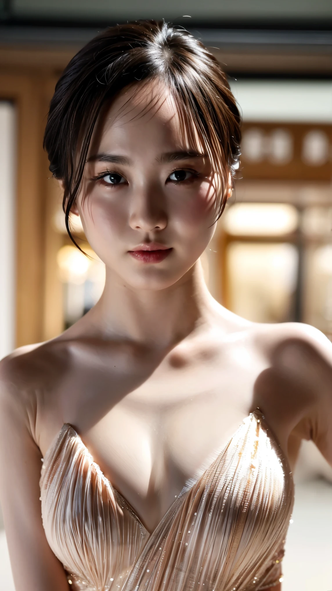 (One person, Large Breasts, short hair, Completely naked, No makeup), Fair-skinned, Glossy Lips, skinny, Body Type, Delicate and sexy collarbone, Highest quality, RAW Photos, Realistic, face, Very beautiful, cute, Depth of the written border, High resolution, 超detailed, detailed, Very detailed, extremely detailed eye and face, Sharp pupils, Sharp focus, Cinema Lighting