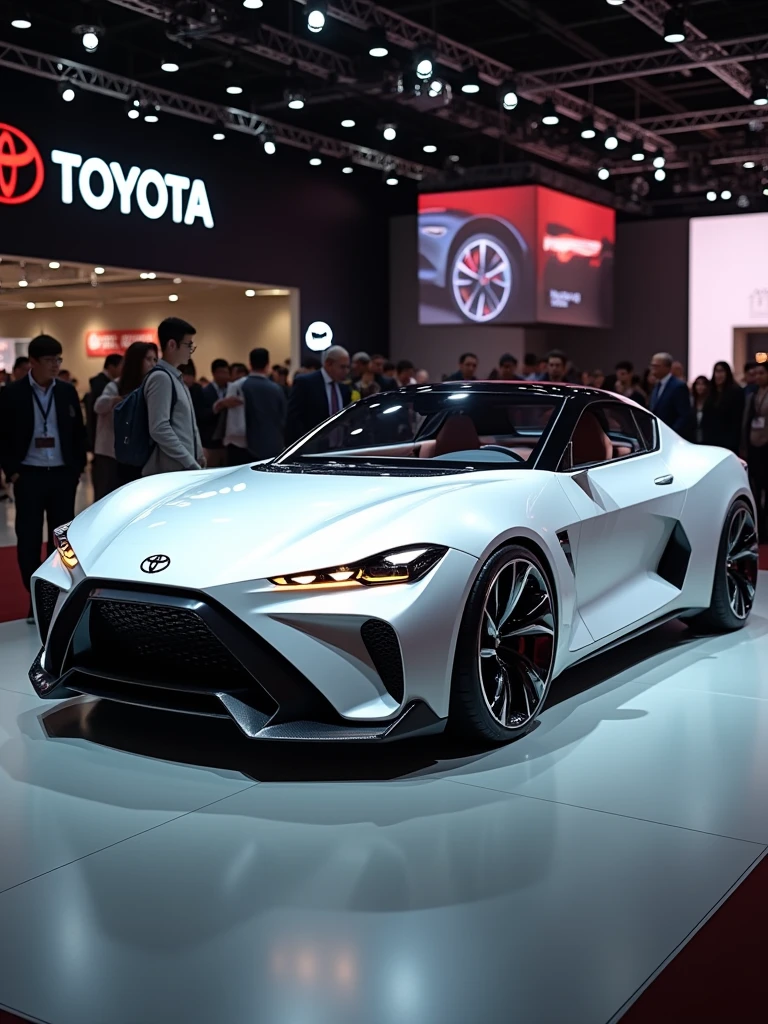 Toyota Concept car in auto expo, include hyper realism, hd, 4k.