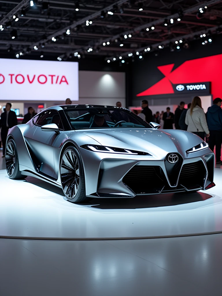 Toyota Concept car in auto expo, include hyper realism, hd, 4k.