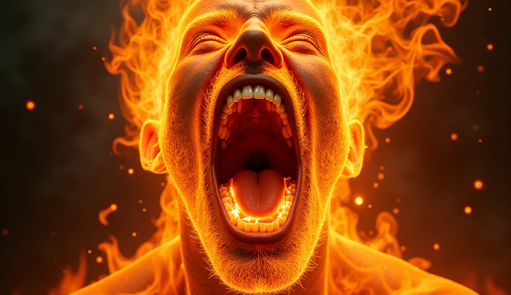 make a mouth and flames of fire come out, realistic image