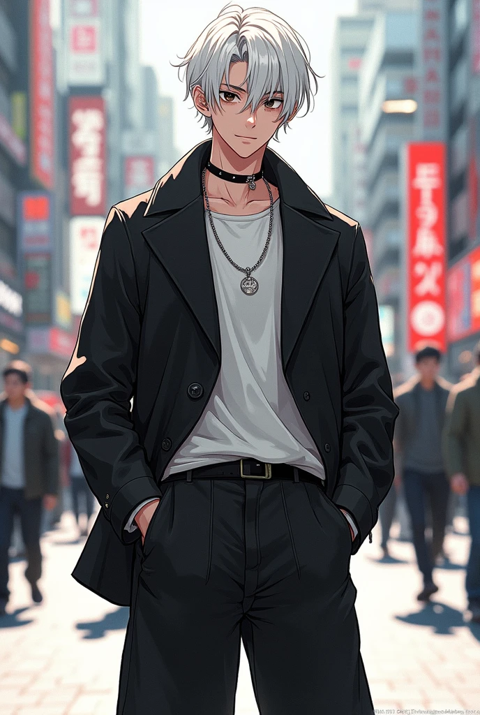 ((masterpiece)), (((best quality))), chromatic lighting,
colorized, white + black limited color palette,
detailed concept drawing,
Shibuya street fashion guy, no weird object on his face,
portrait, 25yo 1guy, slender, wide pants, short white hair, black eyes, posing