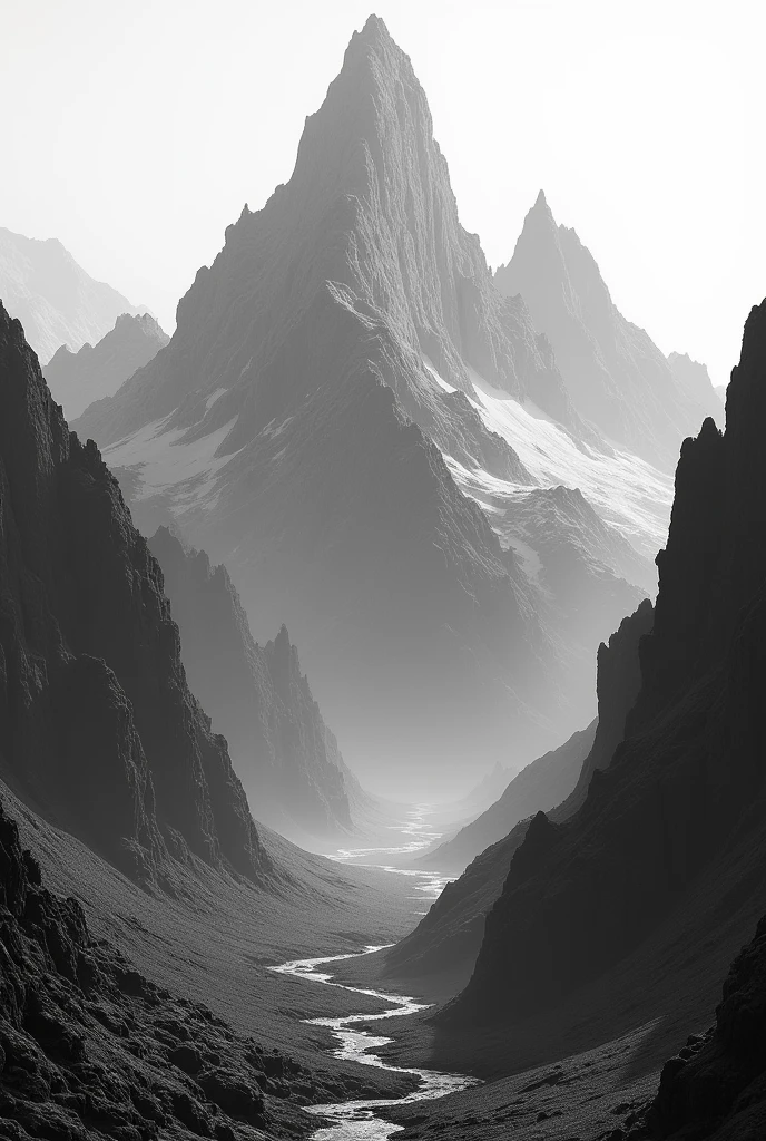 Make me a black and white mountain landscape