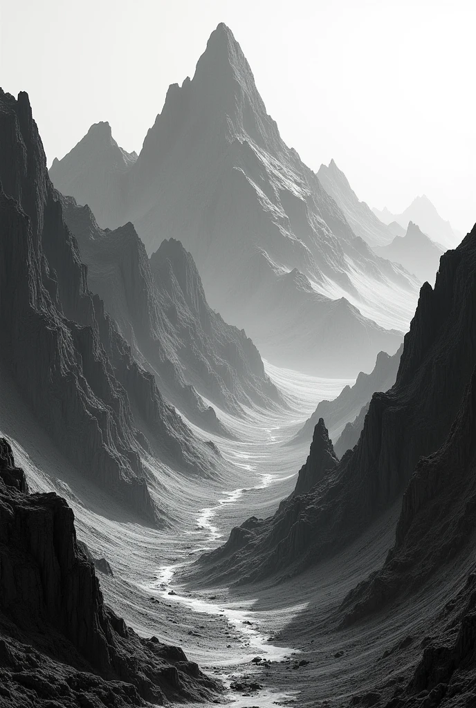 Make me a black and white mountain landscape