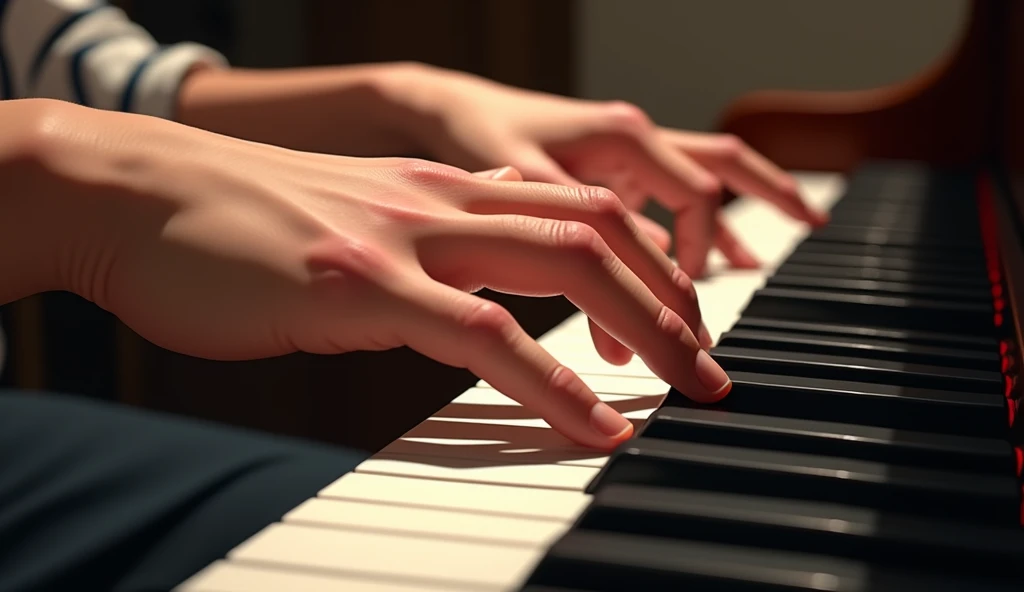 Hands playing the piano, Hand&#39;There isn&#39;t much detail、The hand takes up the entire screen