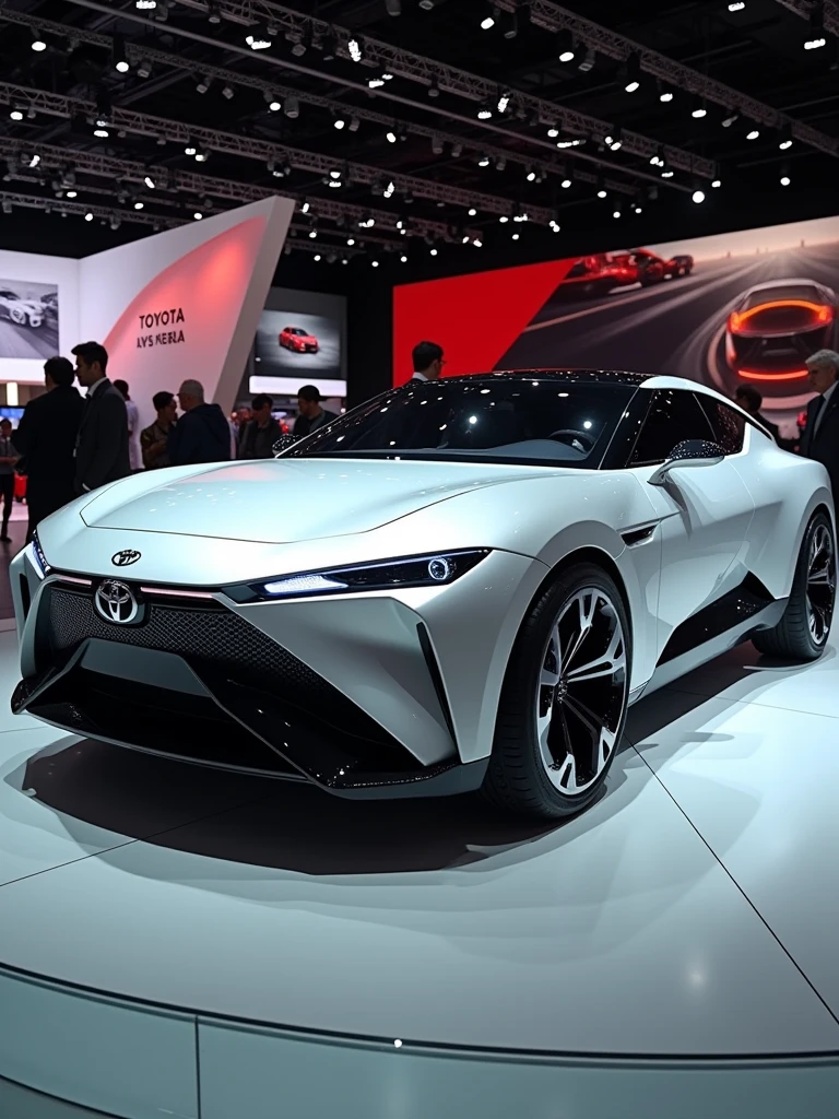 Toyota Concept car in auto expo, include hyper realism, hd, 4k.