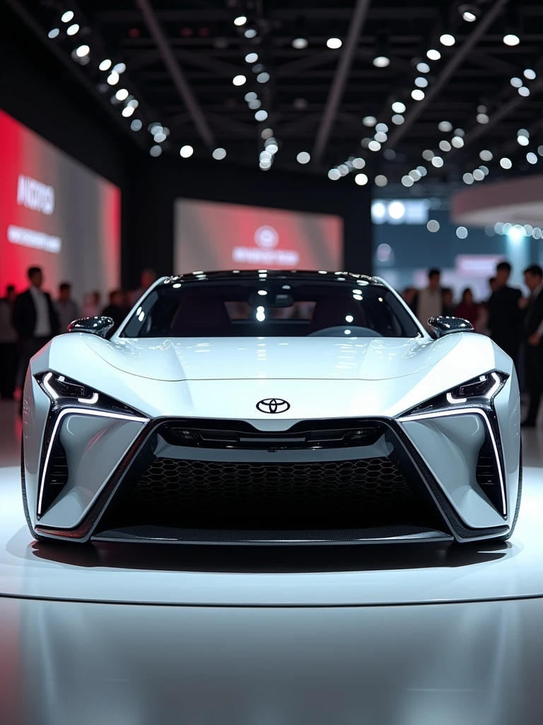 Toyota Concept car in auto expo, include hyper realism, hd, 4k.