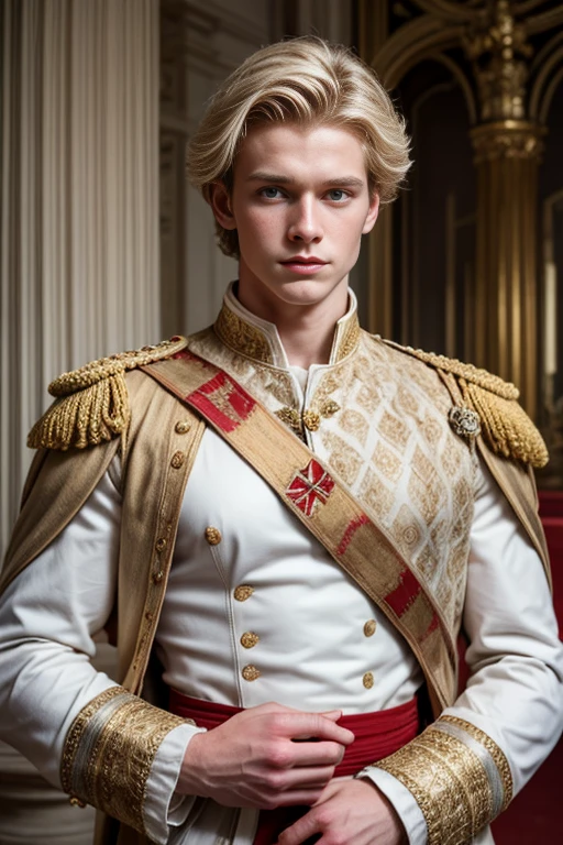 Portrait of handsome blond boy, English lord, English lord clothes, blond hair, very handsome, royal court, royalty, baroque, elegance, 2, blue eyes, artistic portrait, handsome boy, European boy, white man, elegant, beautiful face, symmetrical, 1boy