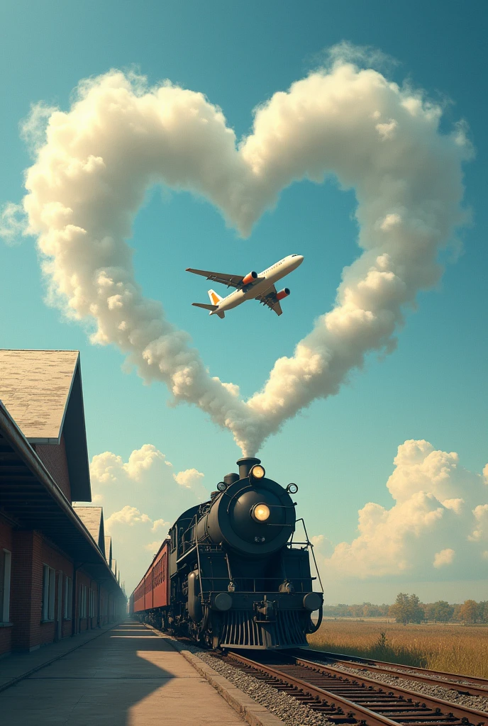 Train dua chhod rhi h or us due ka hwa me heart bn rha h heart ke beech se airplane aa rha h