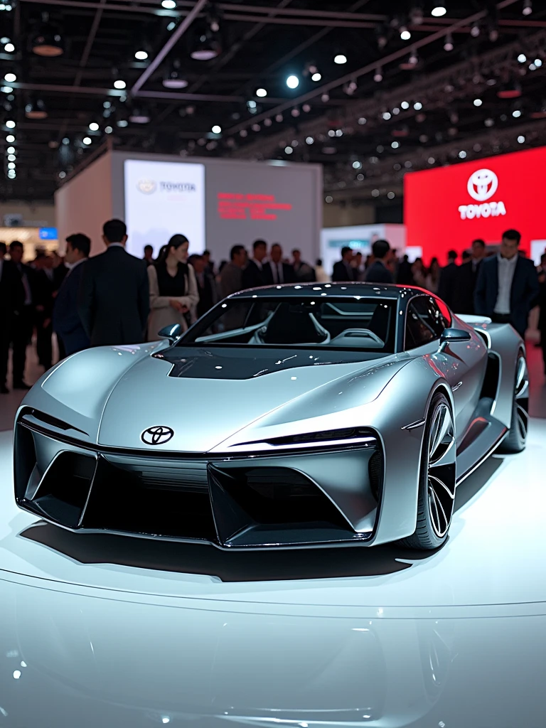 Toyota Concept car in auto expo, include hyper realism, hd, 4k.