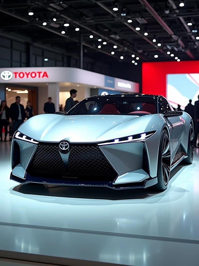 Toyota Concept car in auto expo, include hyper realism, hd, 4k.