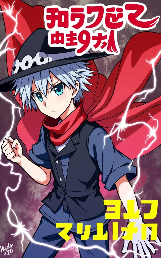 Make an art in this style of the character Killua Hunter x Hunter