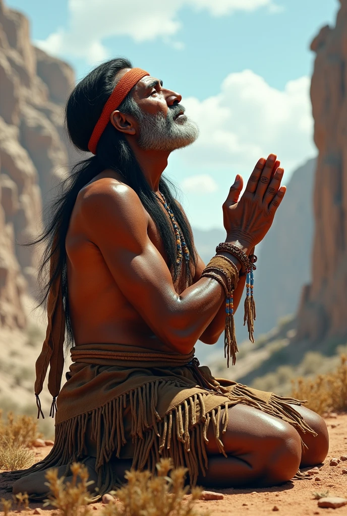 Next to it, an American Indian Apache man praying