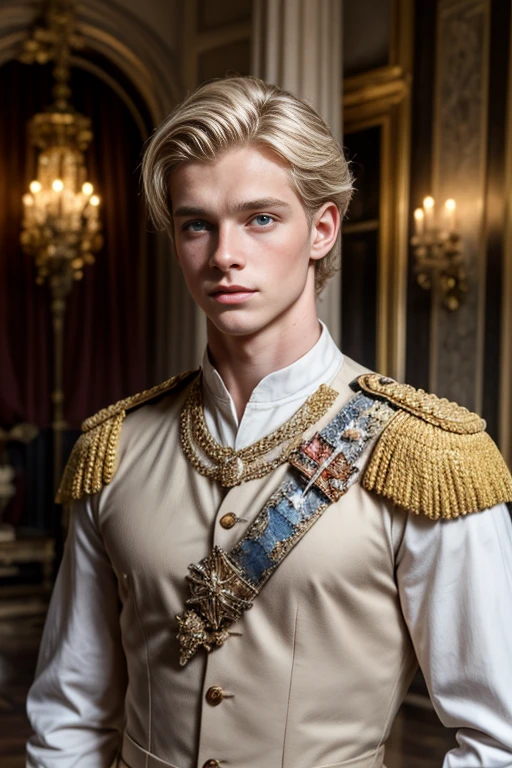 Portrait of handsome blond boy, English lord, English lord clothes, blond hair, very handsome, royal court, royalty, baroque, elegance, 2, blue eyes, artistic portrait, handsome boy, European boy, white man, elegant, beautiful face, symmetrical, 1boy