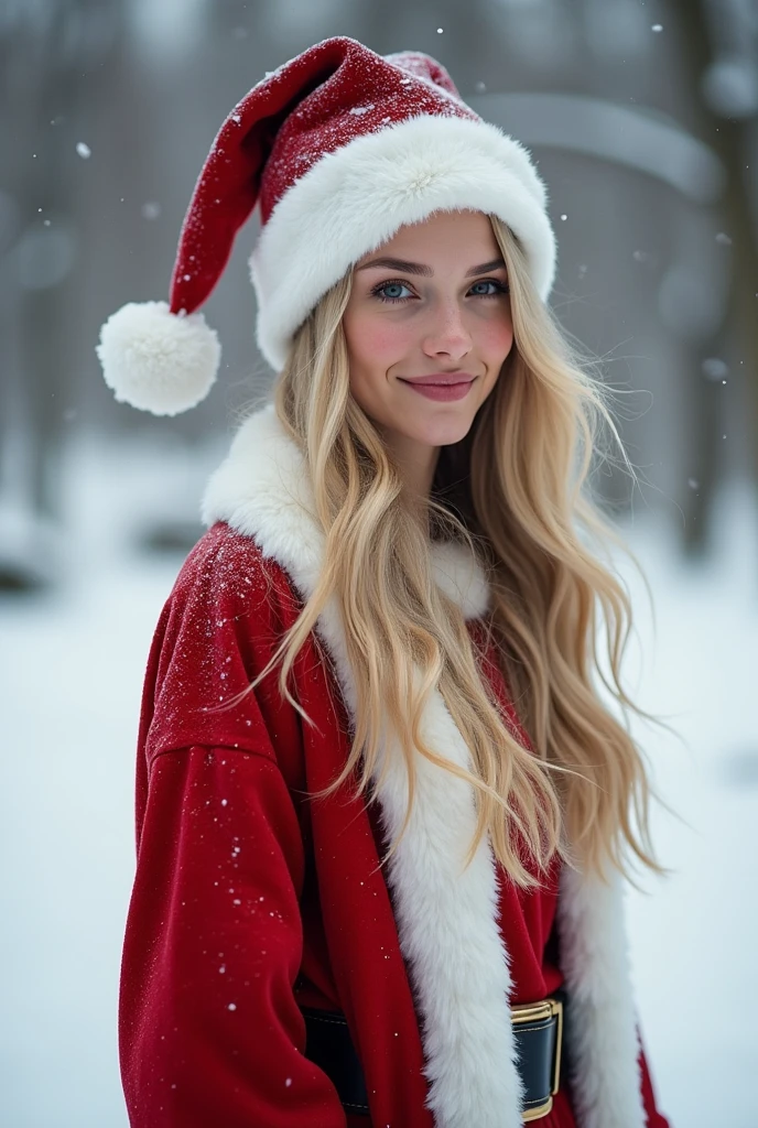 (photorealism:1.2), Photo corps entier Belle blonde ,très détaillé, 23ans, porter une tenue de mère Noël, Dans la neige, beauté naturelle, visage innocent, Poil long, haute résolution, Chef de'ouvrages d'art, Meilleure qualité, détails complexes, très détaillé, acuité, peau détaillée, texture de peau Réaliste, texture, yeux détaillés, professionnel, 4k, Sourire charmant, tourné avec Canon, 85mm, Faible profondeur de champ, couleur de vision kodak, corps parfaitement ajusté , extrêmement détaillé, La photographie_(ultra), photoRéaliste, Réaliste, Post-traitement, détails maximum, rugosité, vrai vie, ultra Réaliste, photoréalisme, La photographie, 8K UHD, La photographie, gros seins