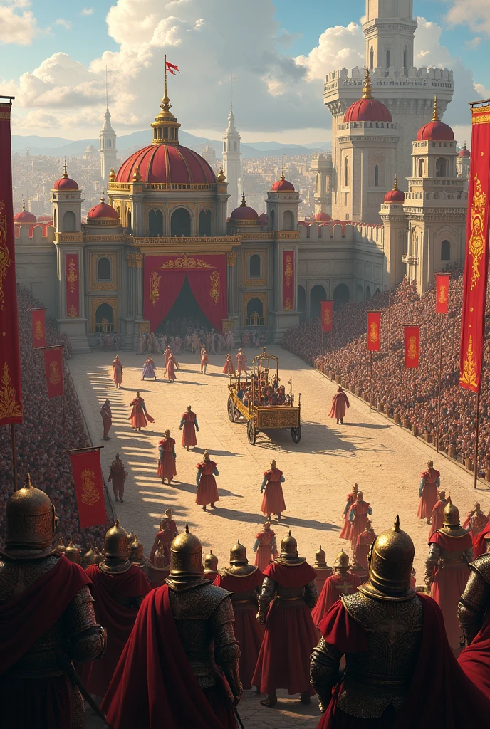 (best quality, high resolution, oil painting, official art:1.2, by Greg Rutkowski), Emperor Nero, (dust-covered and rugged ancient Roman attire:1.2), defying the odds, proudly lifting an ornate golden cup, declaring himself the winner, despite his fall from the chariot, crowd of onlookers in astonishment, Roman arena setting, intense emotion, dynamic composition, realistic lighting and textures, showcasing Nero's determination and self-proclaimed victory.