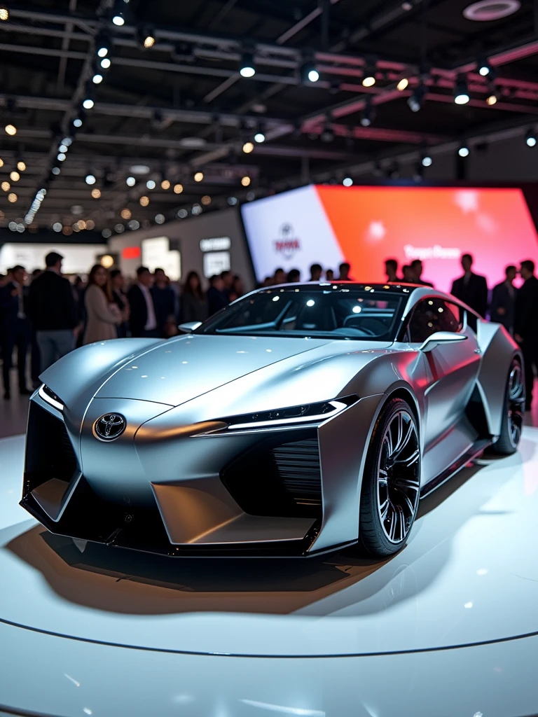 Toyota Concept car in auto expo, include hyper realism, hd, 4k.