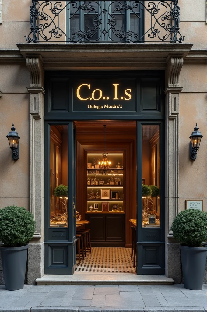 I want you to create a perfume laboratory in which only the facade of the premises is visible and its name is "Laboratorio's COL s.A.s" and it doesn&#39;t look so luxurious